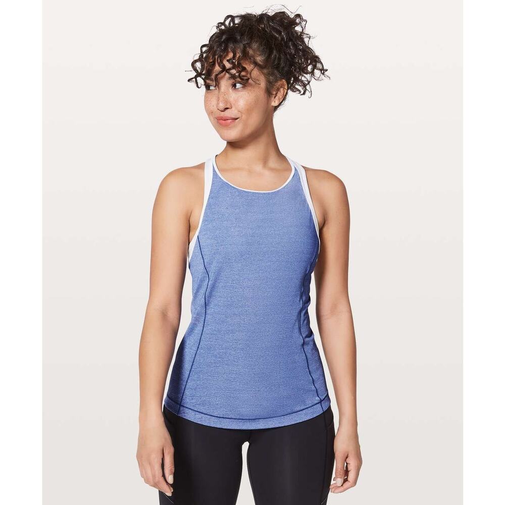 Lululemon Time To Sweat Tank Heathered Moroccan Size 4 Blue / White